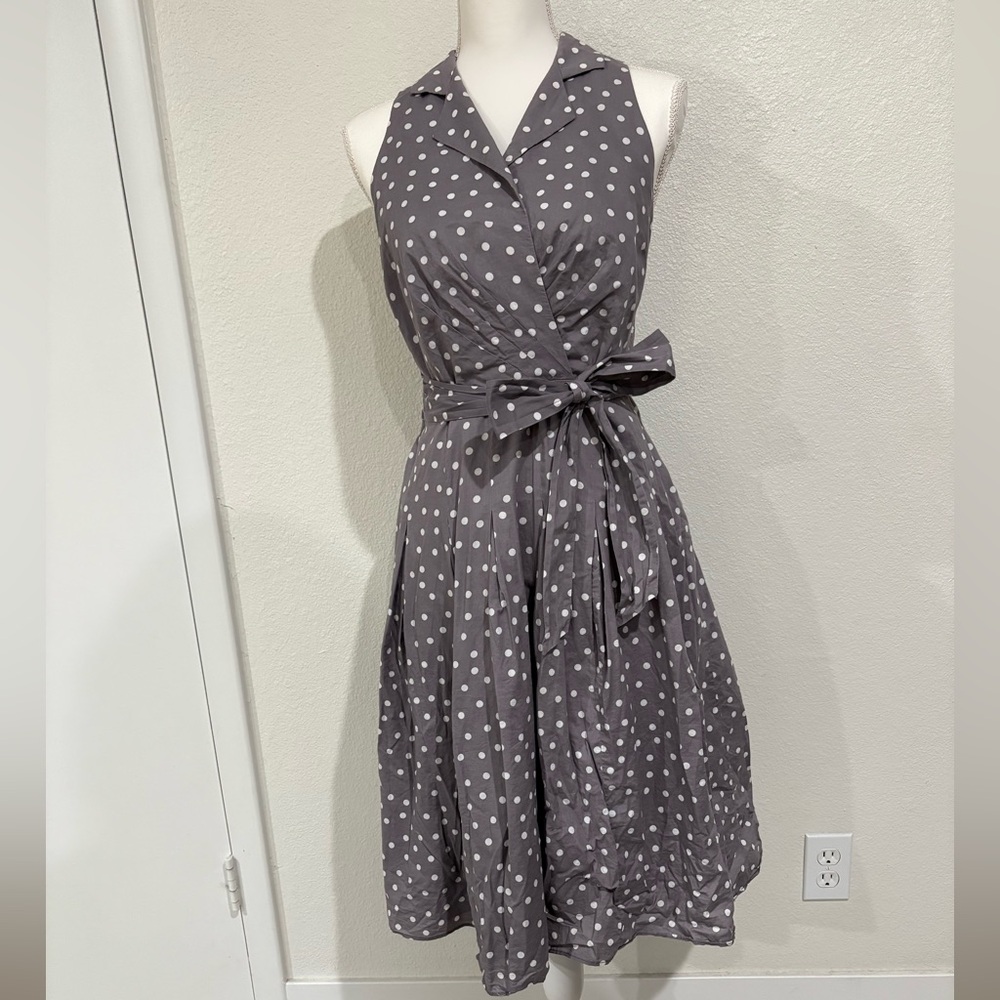 Evan Picone Gray Polka Dot Midi Dress
